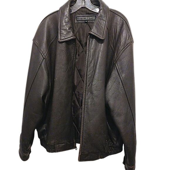 Vntg Brown Leather Jacket Oversized Unisex Men's Sz XL Lined Tom Cruise Top Gun - Picture 1 of 16